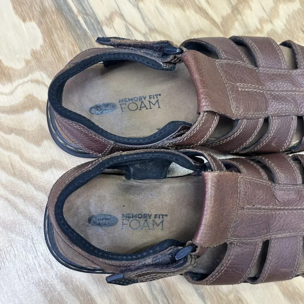 Dr Scholls Camden Mens Brown Leather Fisherman Sandals Size 9 Memory Foam